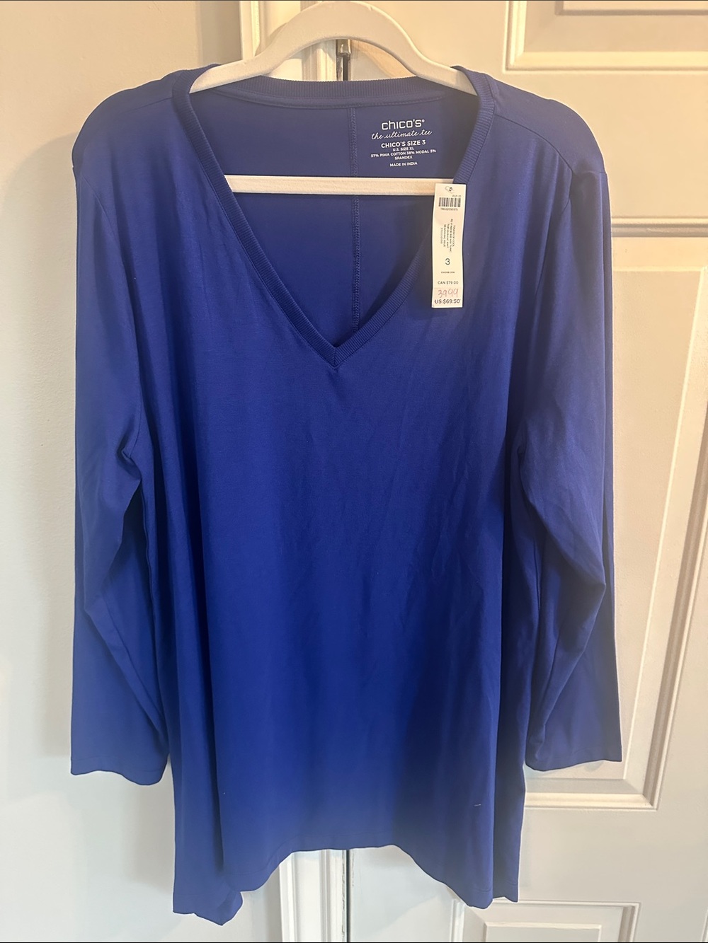 Chico's Cobalt Blue V-Neck Long Sleeve Top